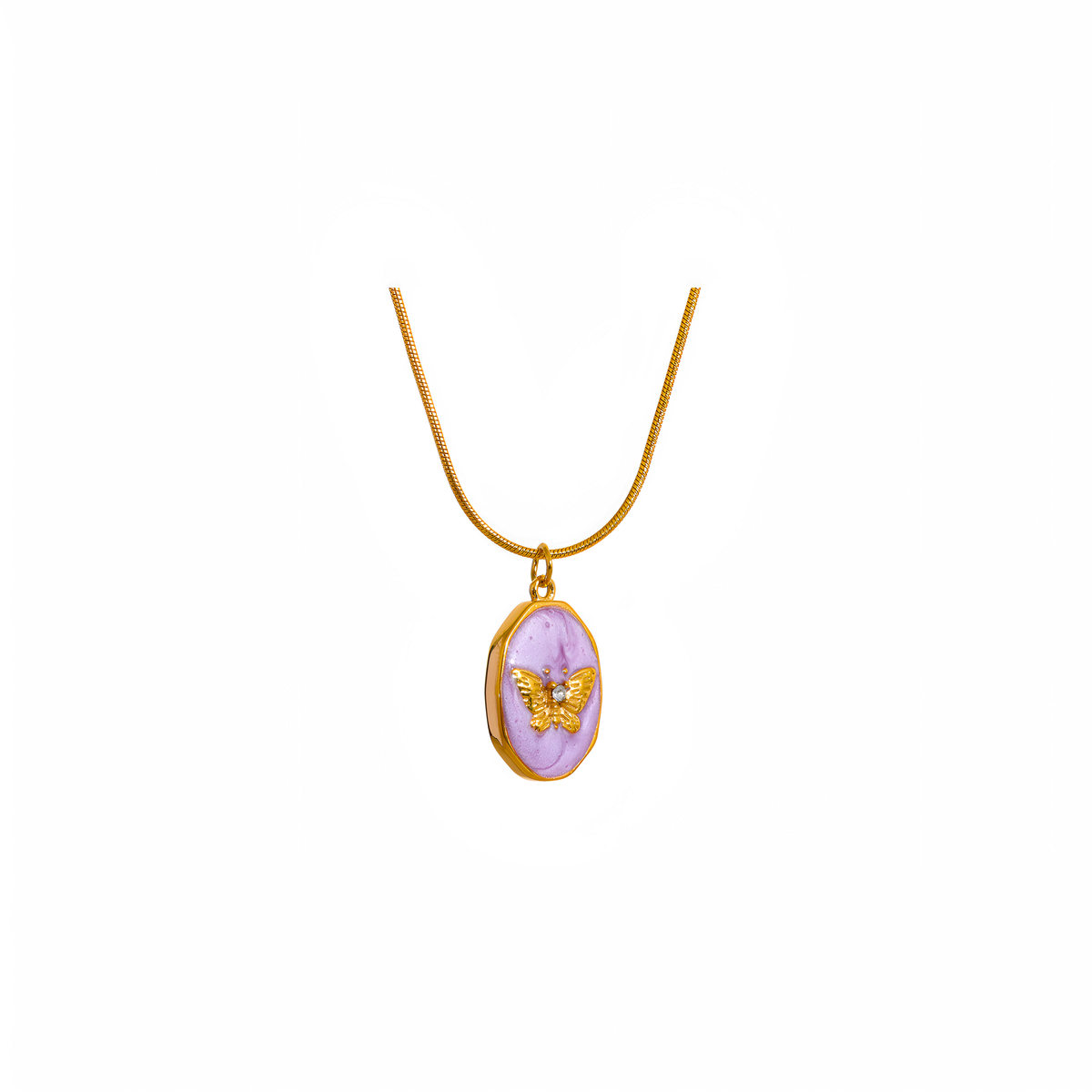 Collar dorado Auralis con mariposa y esmalte en acero inoxidable