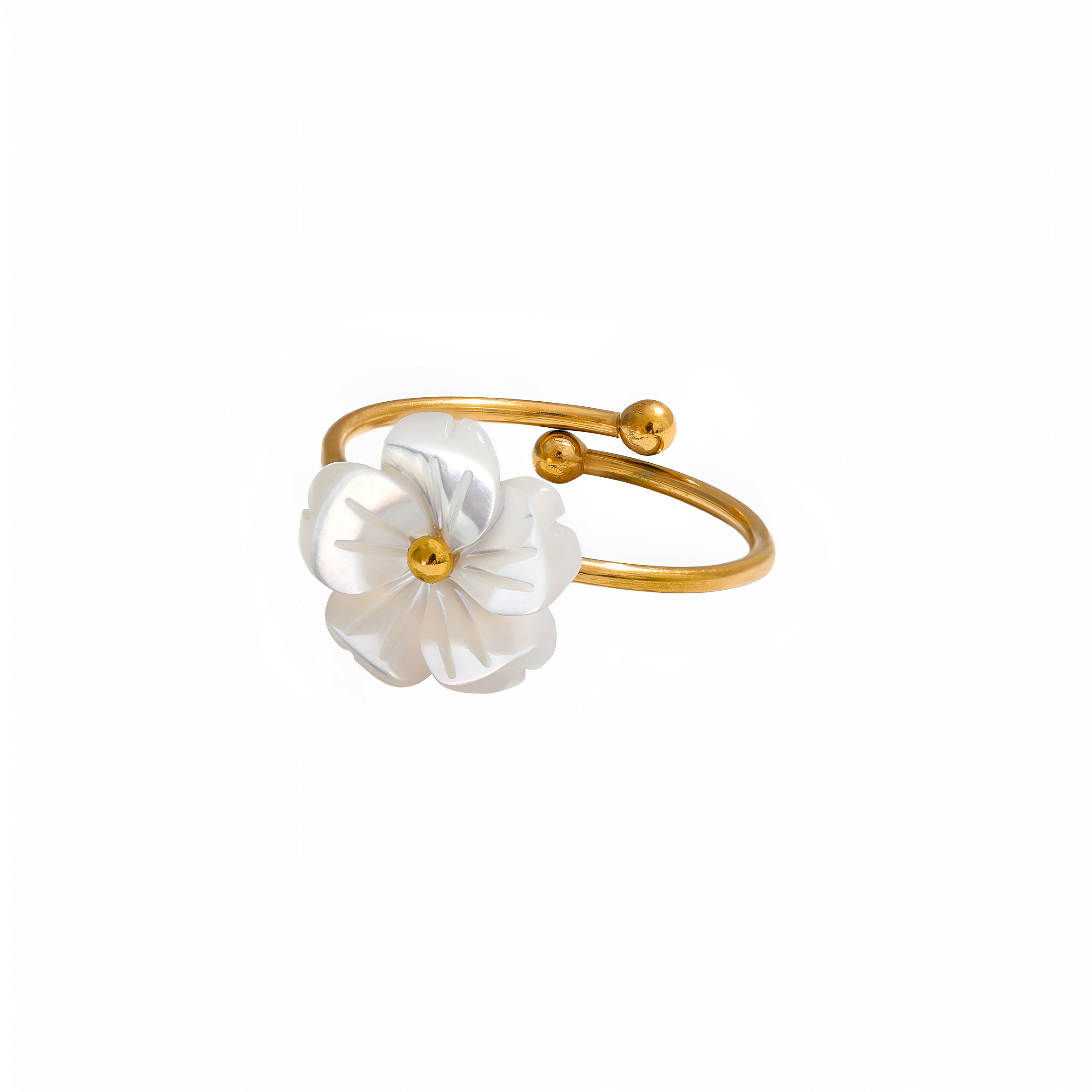 Anillo Daisy ajustable en acero inoxidable baño oro 18k
