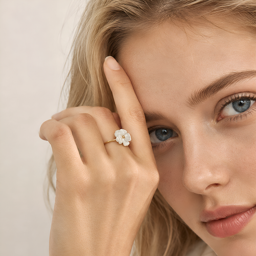 Anillo Daisy ajustable en acero inoxidable baño oro 18k