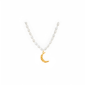 Collar dorado Elipse con perlas naturales en acero inoxidable