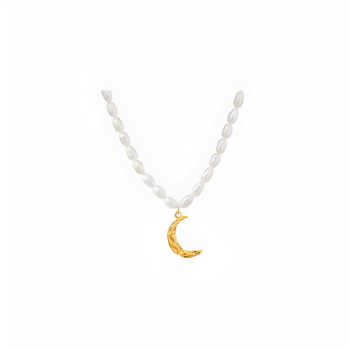 Collar dorado Elipse con perlas naturales en acero inoxidable