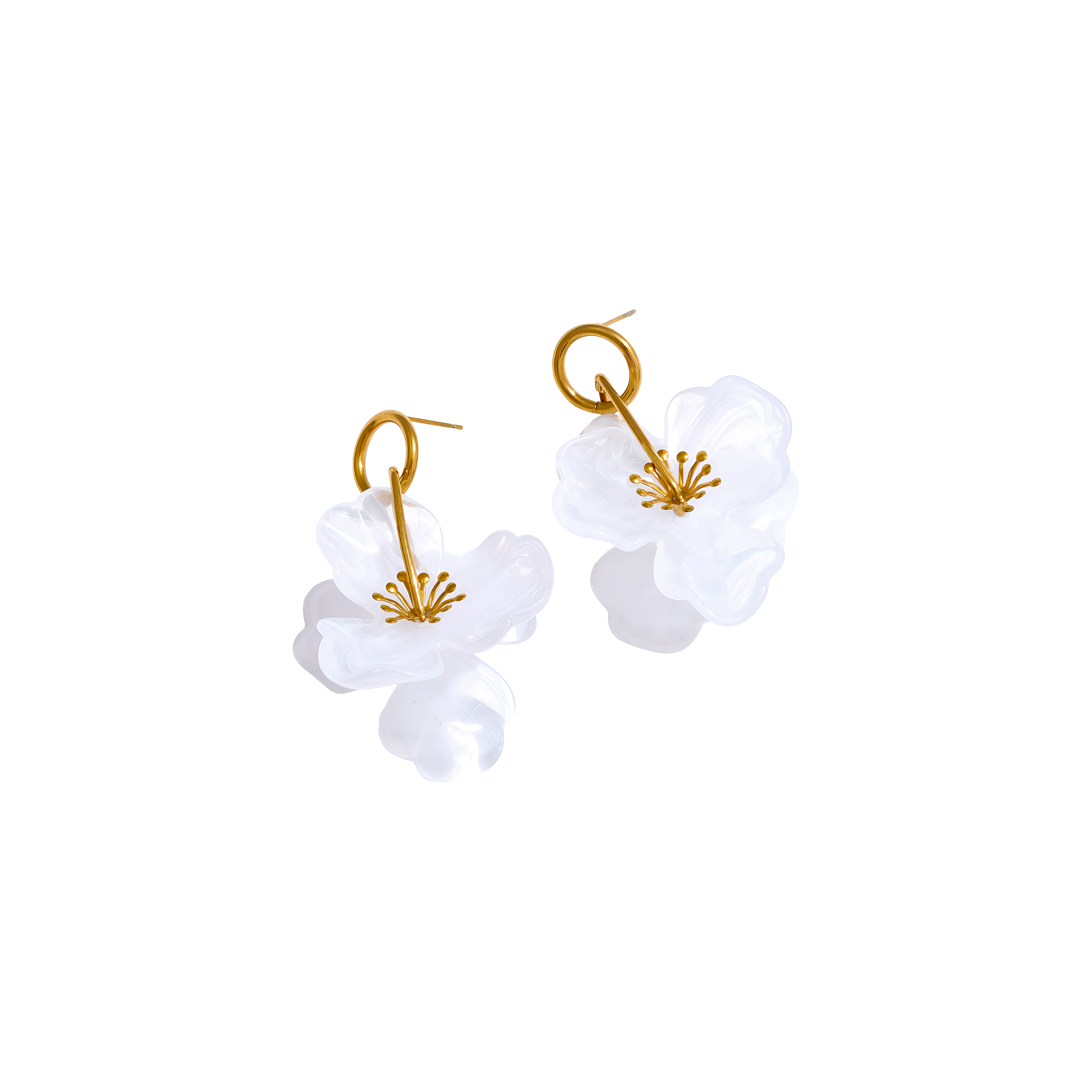 Pendientes dorados Flora diseño floral con resina en acero inoxidable