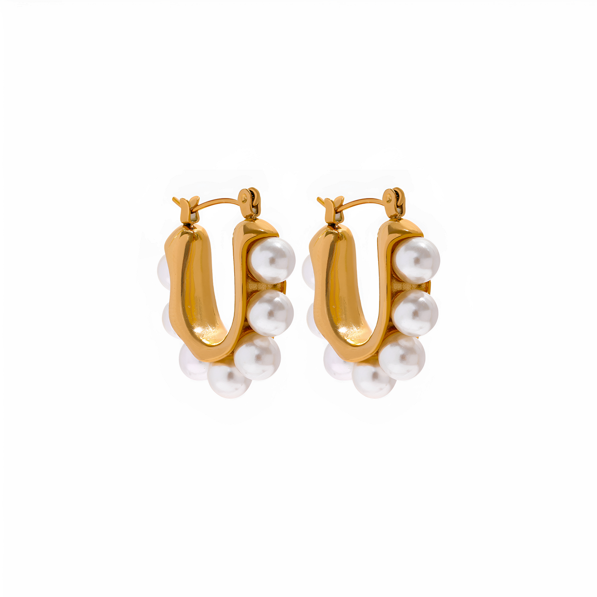 Pendientes dorados Lumia con perlas en acero inoxidable