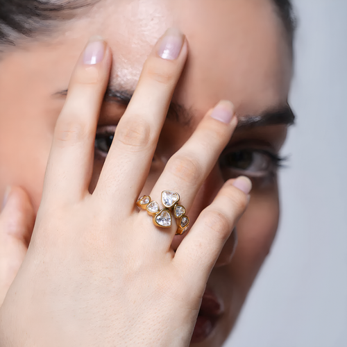 Anillo ajustable Nara en acero inoxidable con baño de oro 18k