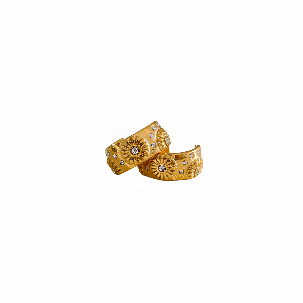 Pendientes dorados Niva con cubic zirconia en acero inoxidable