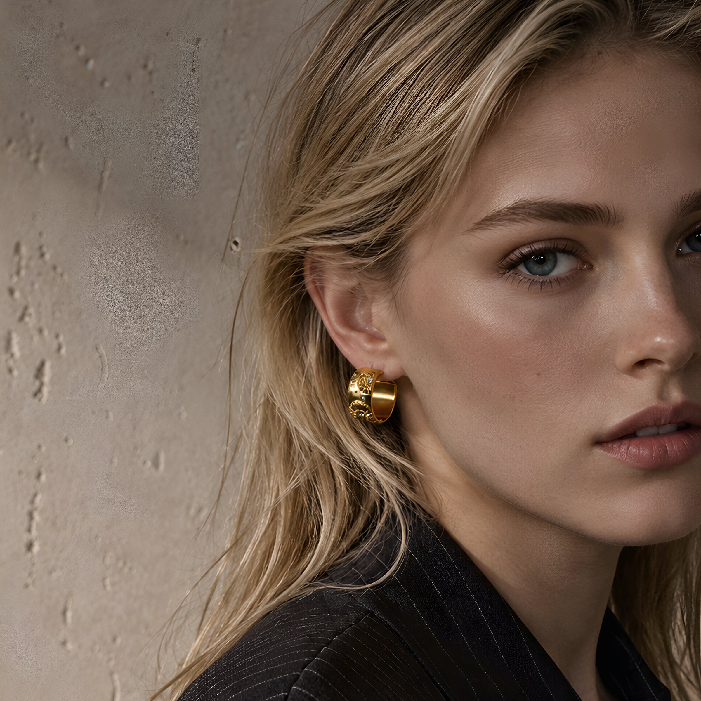 Pendientes dorados Niva con cubic zirconia en acero inoxidable