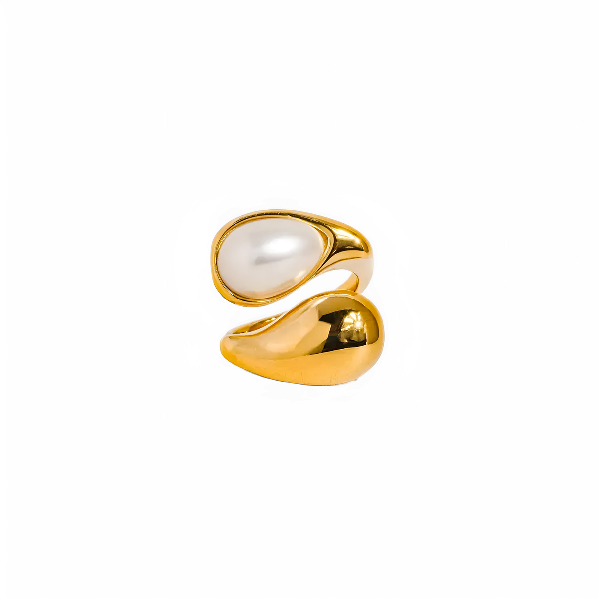 Anillo dorado ajustable con perla de imitación
