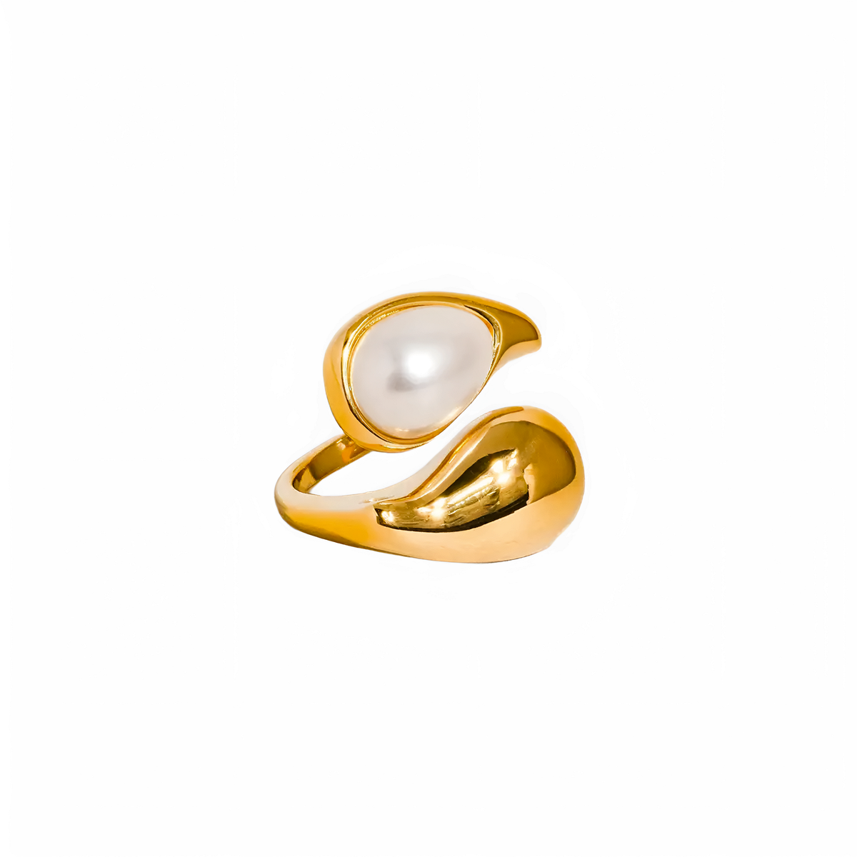 Anillo dorado ajustable con perla de imitación