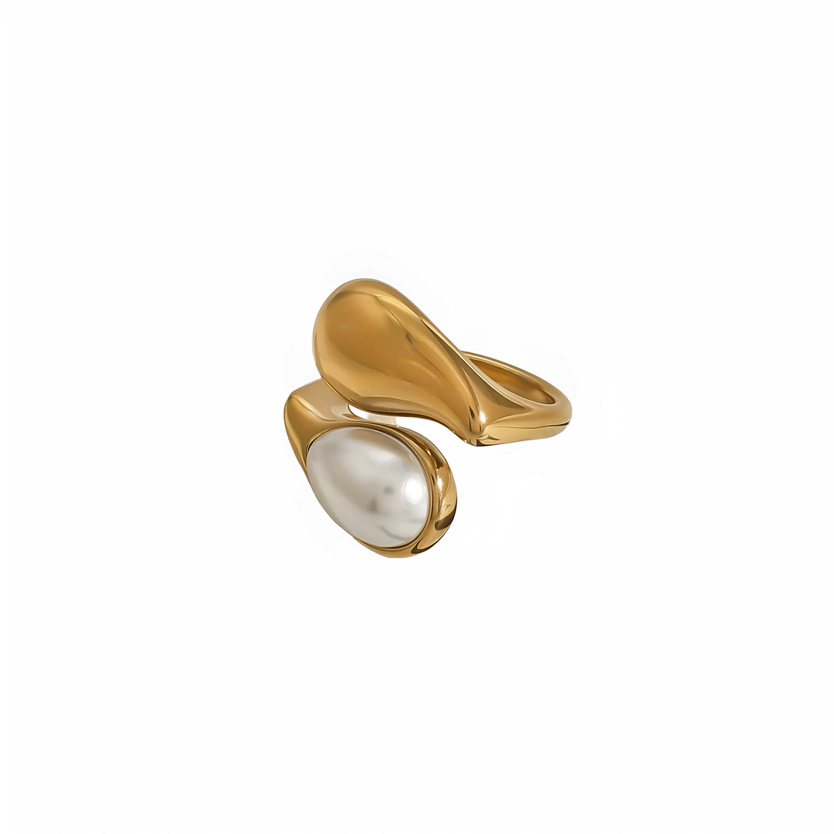 Anillo dorado ajustable con perla de imitación