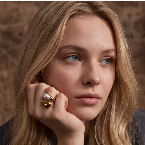Anillo dorado ajustable con perla de imitación