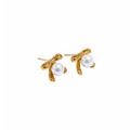 Pendientes dorados Vaela con perla de imitación en acero inoxidable